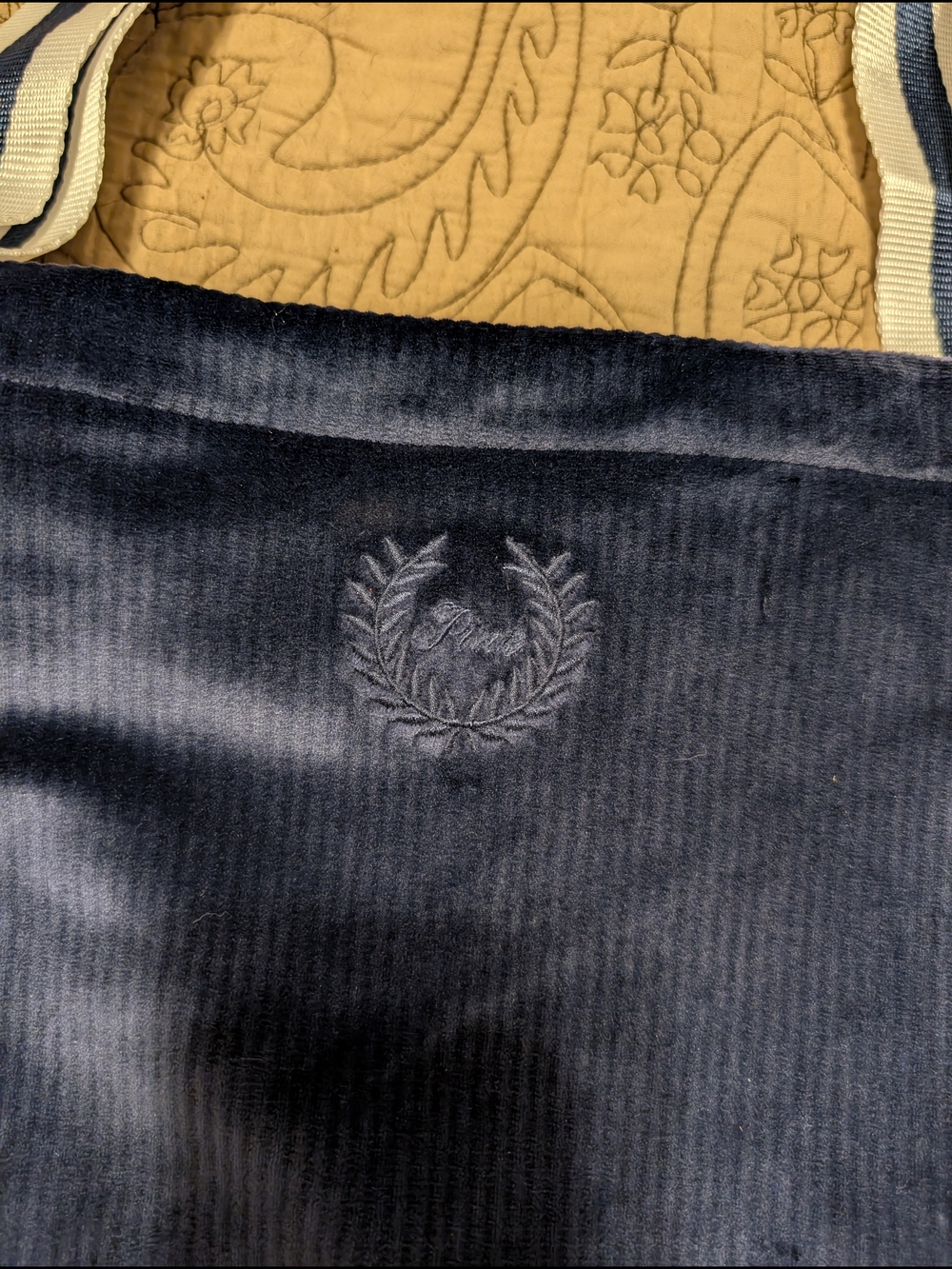 Victoria's Secret Pink Navy Corduroy Tote with Embroidered Laurel Wreath